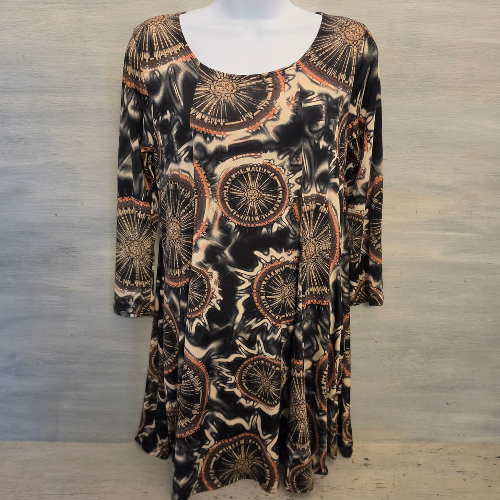 Multicolor Sunburst Medallion Print 3/4 Sleeve Mini Dress‎ Size Small GC